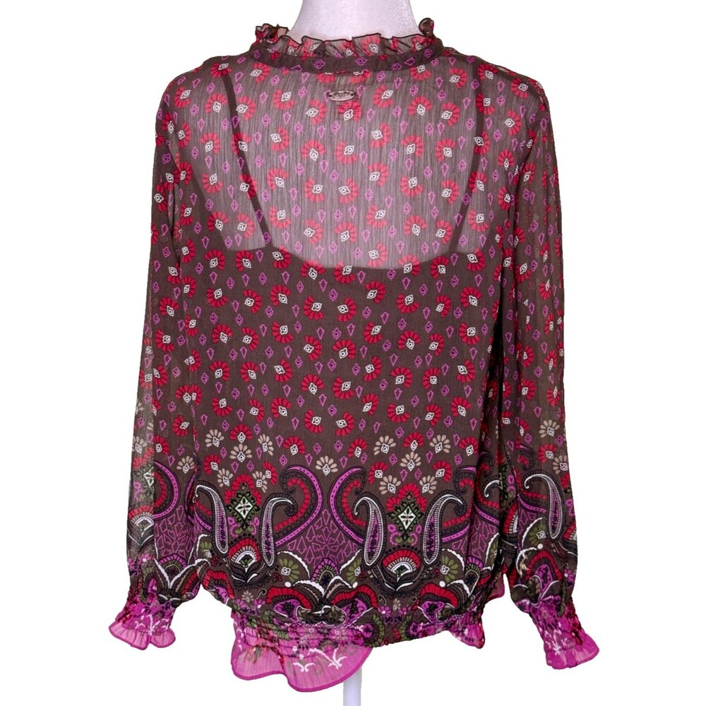 Candie's Women's Boho Paisley Ruffle Peasant Sheer Blouse Festival Hippie Top XL - Picture 3 of 7